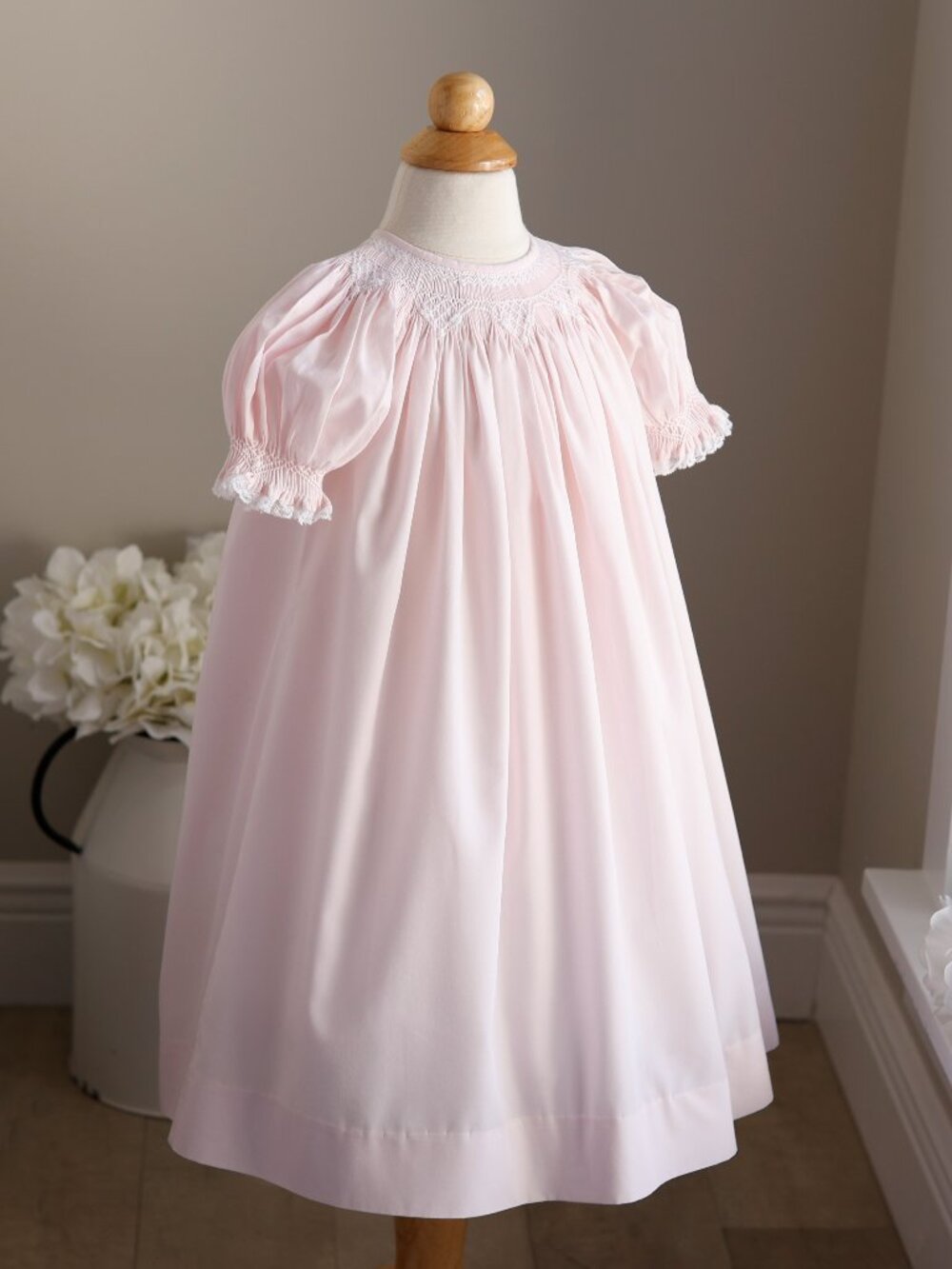 Pink Smocked Dress Heirloom Bishop Vinae Lace Trim Size 24 Months LIKE NEW